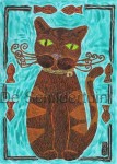Kat met vissen, acrylverf op papier