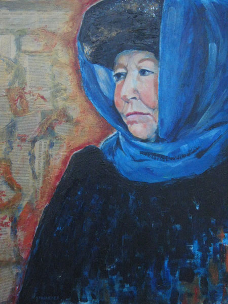 schilderij van Koningin Beatrix met hoofddoek door Bea Stroucken
