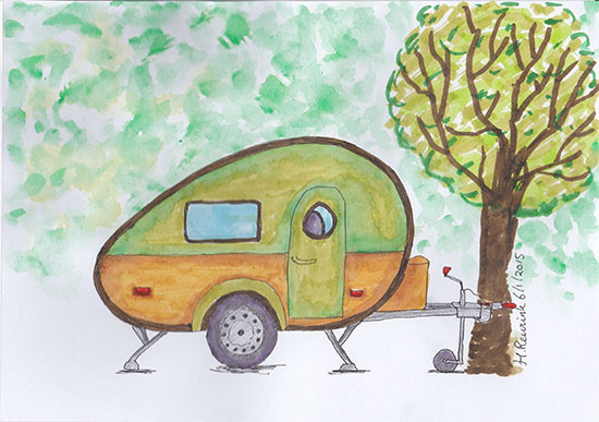tekening van een retro caravan, © Hilde Reurink