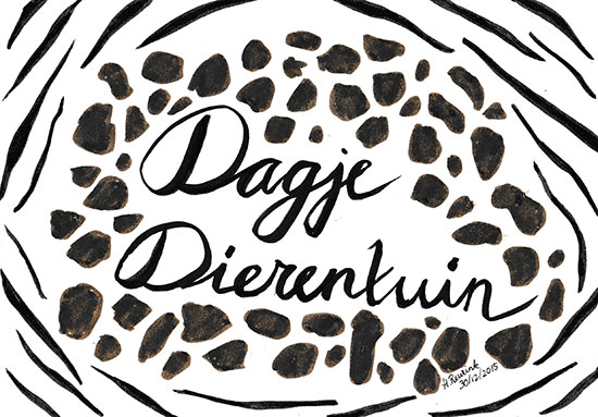 Handlettering tekst 'dagje dierentuin' met dierenprints, © Hilde Reurink