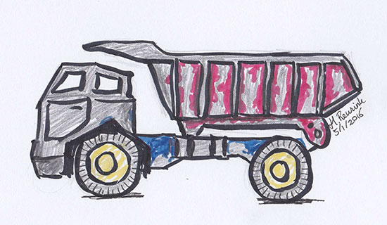tekening van een kiepwagen, © Hilde Reurink