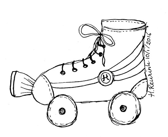 pentekening van een retro rolschaats, © Hilde Reurink
