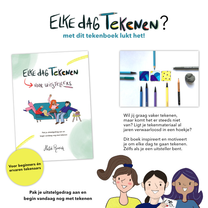 cover en achterflap van het boek Elke dag tekenen voor uitstellers, auteur: Hilde Reurink