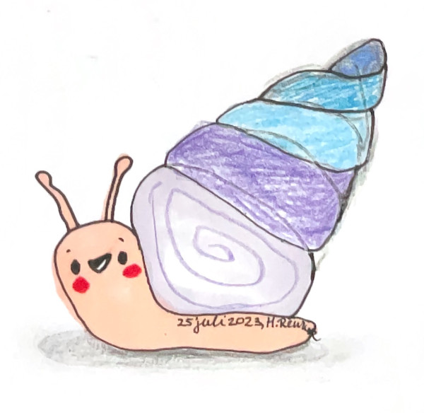 tekening van een kleurrijke huisjesslak