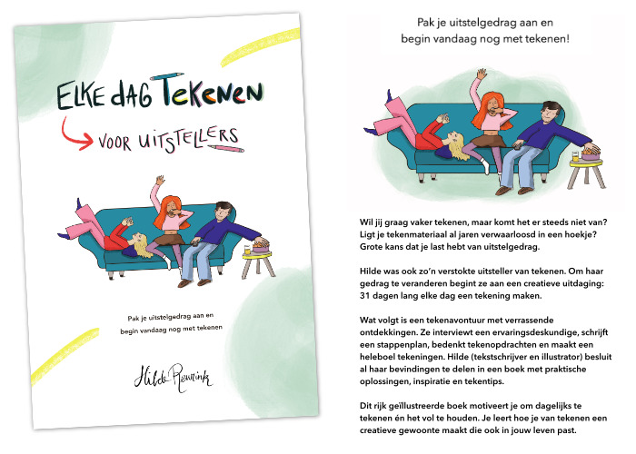 cover en achterflap van het boek Elke dag tekenen voor uitstellers, auteur: Hilde Reurink