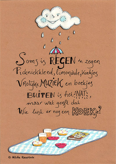 Soms is regen 'n zegen, geïllustreerd gedicht van Hilde Reurink