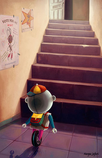 First Day of School, illustratie van Narges Jafari