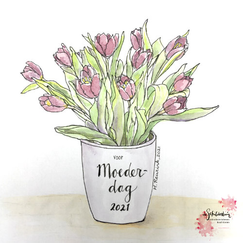 tekening van tulpen in vaas voor moederdag