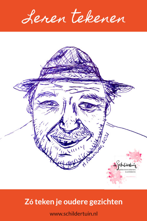 tekening van oudere man met hoedje