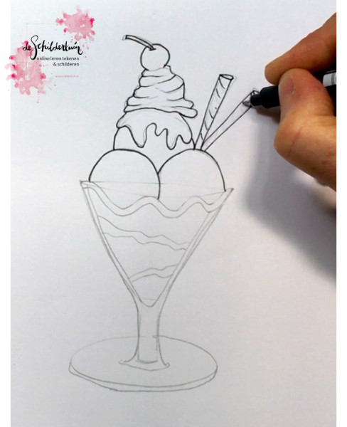 tekening van basisvormen voor een ijscoupe glas