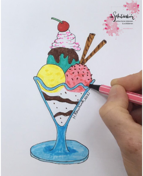 tekening van basisvormen voor een ijscoupe glas