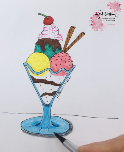 tekening van basisvormen voor een ijscoupe glas