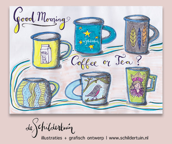 tekening met gedecoreerde bekers