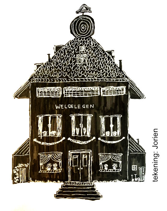 witte lijnen op zwart tekening van een huis