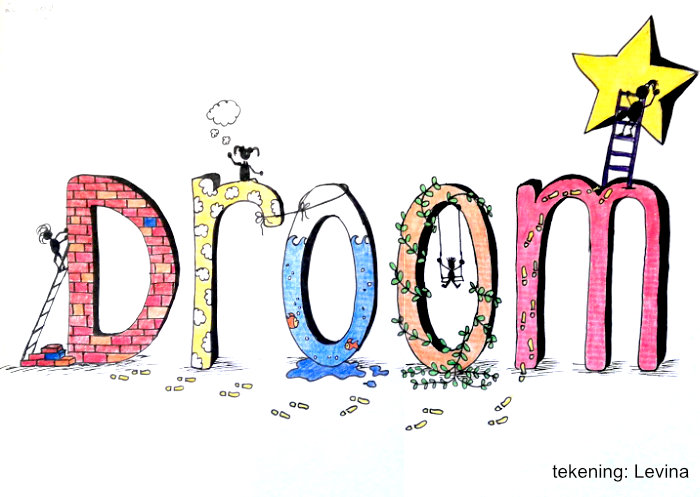 getekend woord 'Droom' met illustraties
