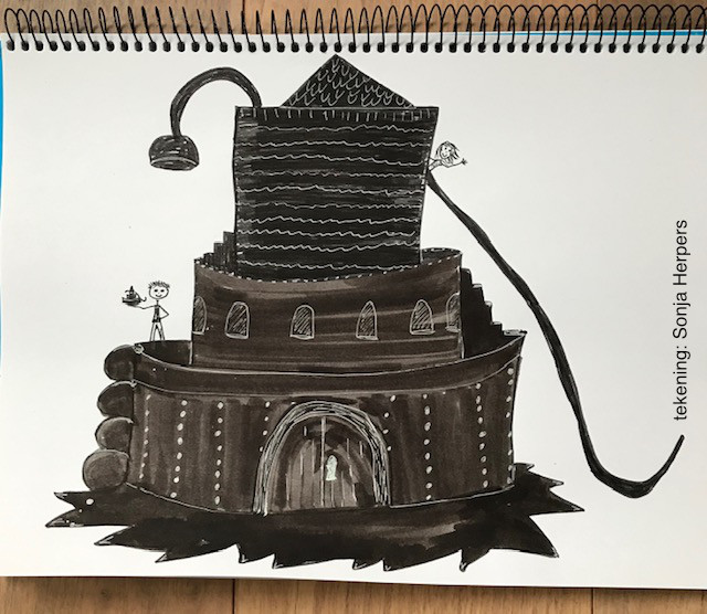 witte lijnen op zwart tekening van een huis