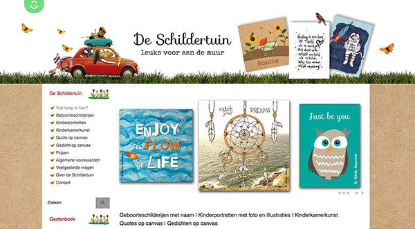 screenshot van webshop de Schildertuin, leuks voor aan de muur