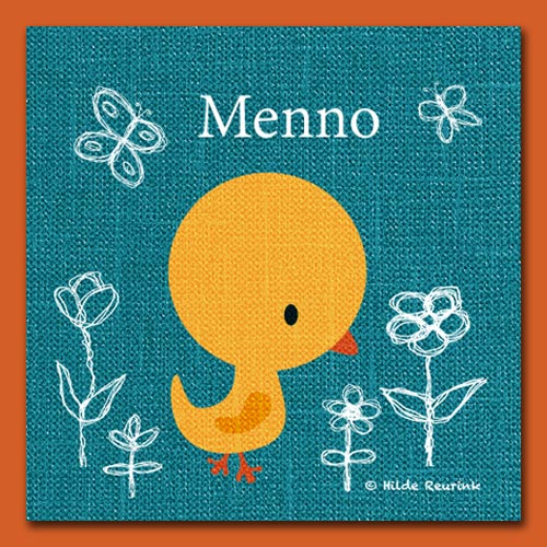 geboortekaart jongen met illustratie van geel vogeltje op blauwe achtergrond