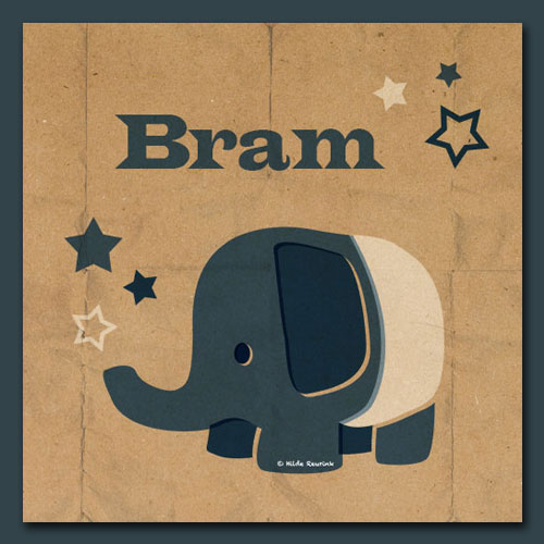 geboortekaartje met illustratie van blauw olifantje