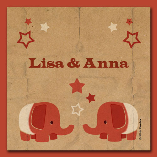geboortekaart tweeling met illustratie van rode olifantjes