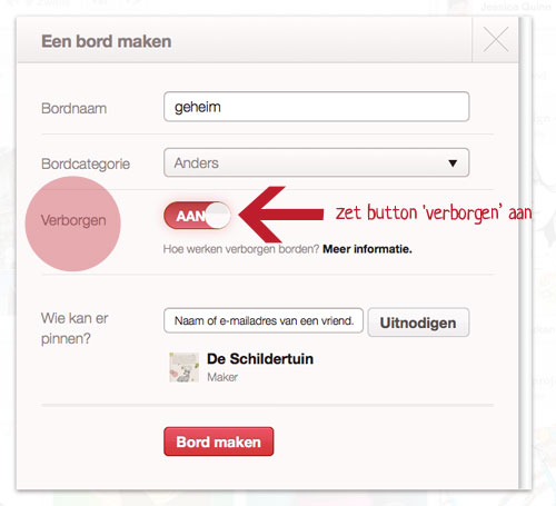 uitleg maken verborgen bord Pinterest stap 3