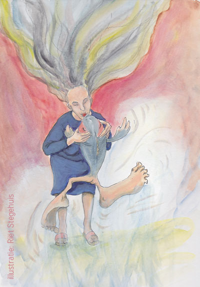 kus voor de vis, illustratie Grimm boek door Riët Stegehuis