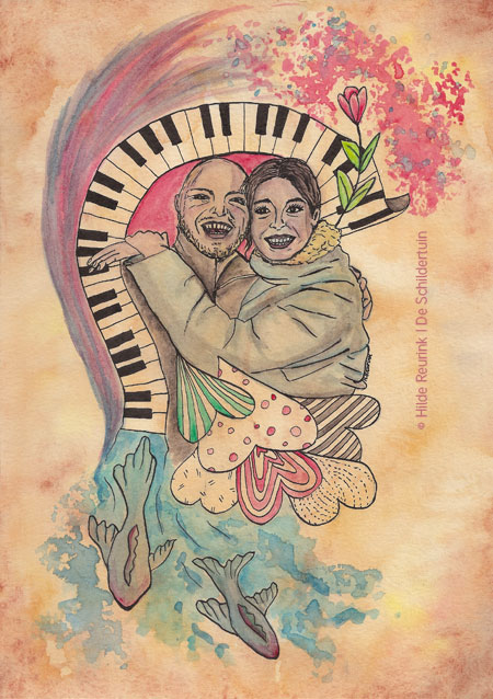 handgetekend portret voor bruidspaar