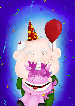 roze eenhoorn viert verjaardag, illustratie Tessa van Balen