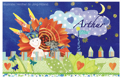 geboortekaartje met collage, ontwerp Hesther de Jong-Nijland