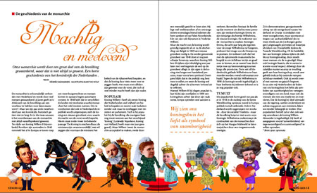 illustratie Marit de Wolf bij artikel over twee eeuwen koningshuis in Nederland
