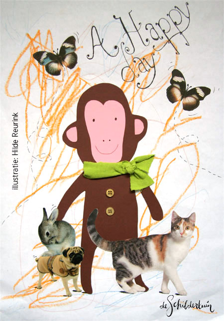 mixed media collage met aapje