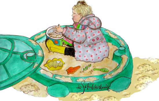 meisje in zandbak, illustratie van Hilde Reurink bij gedicht