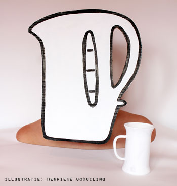 mixed media illustratie van Henrieke Schuiling met waterkoker