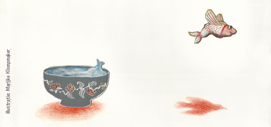 vis uit de kom, illustratie voor de weblog van Marijke Klompmaker