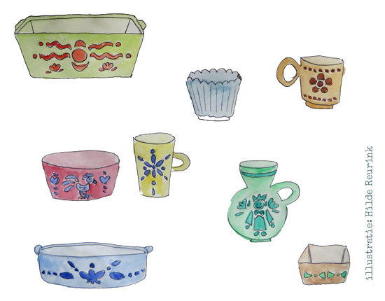 tekeningen van Pyrex ovenschalen
