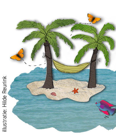 vakantie, illustratie, collage, detail met onbewoond eiland