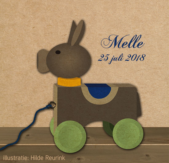 retro houten ezeltje geboortekaart jongen
